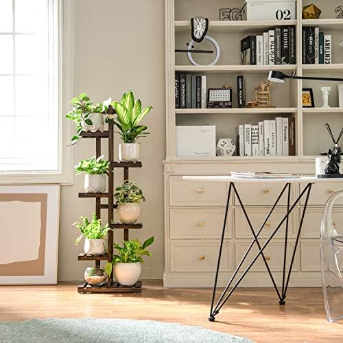 Mkono Wood Plant Stand 6 Tier 7 Potted Plant Shelf Indoor Outdoor Tall Multi-tiered Flower Pot Holder Modern Ladder Storage Rack Display Planter for Patio Garden Corner Balcony Living Room, Brown - Image 2
