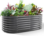 Land Guard Galvanized Planter Raised Beds, 6×3×2ft Galvanized Water Trough, Keyhole Raised Garden Bed Metal (Dark Gray) by LandGuard