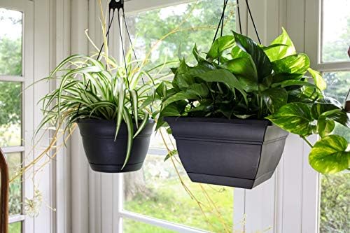The HC Companies Eclipse Square Hanging Planter for Indoor Plants - Contemporary Hanging Plant Pot w/Attached Saucer - Lightweight & UV-Resistant Hanging Plant Holder (12" Black, Pack of 1) - Image 3