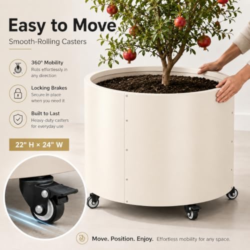 2 Pack Rolling Planter for Tree,30 Gallon Large Metal Tree Pots for Outdoor - Image 3
