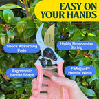 Haus & Garten ClassicPRO 8.5" Premium Titanium Bypass Garden Shears - Use as Pruners, Pruning Shears for Gardening, Hand Pruners, Handheld Garden Clippers, Scissors for Women - Image 4