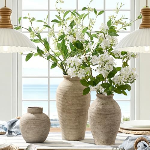 Vanselia Ceramic Flower Vase Home Decor - Large Farmhouse Table Vases Rustic Vintage Living Room Kitchen Bedroom Decorations for House Book Shelf Office Coffee Desk Dining Fireplace (9" Retro) - Image 4