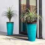 Glitzhome 23.75" H Oversized Tall Planter, Set of 2 Wavy Texture Turquoise Large Planters for Outdoor Plants, with Drainage Hole, Plastic Large Flower Pots for Porch,Garden, Patio or Indoor Use - Image 5