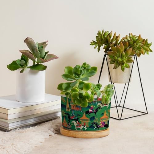 Bright Emerald Green Ceramic Planters Chinoiserie Decor Planters for Outdoor Plants with Drainage Holes and Saucers Pot for Indoor Outdoor Garden - Image 4