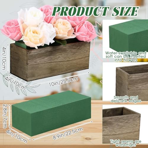 Havawish 10 Sets 10 x 4 x 4 in Wood Rectangular Planter Boxes Bulk Wood Flower Box Centerpiece Vases with Floral Foam Blocks Rustic Flower Pot Indoor Window for Wedding Arrangement - Image 2