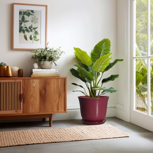 12 Inch Pots for Plants, Ceramic Planter for Indoor Plants, Red - Image 6