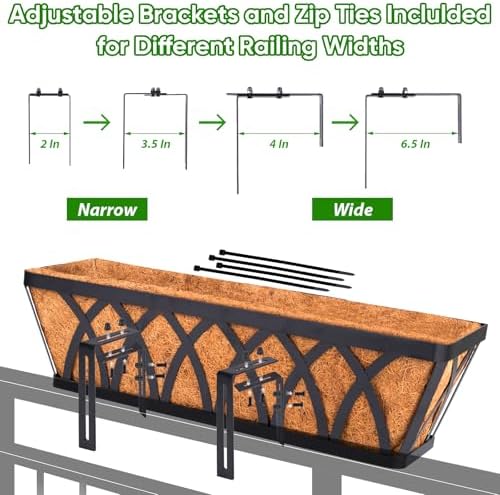 LCHUANG Deck Railing Planter Window Box - 2 Pack 24 Inch Deck Balcony Rail Planter with Coconut Coir Liner, Fence Metal Hanging Flower Planter Basket Deck Railing Planter Boxes for Outdoor Lawn - Image 7