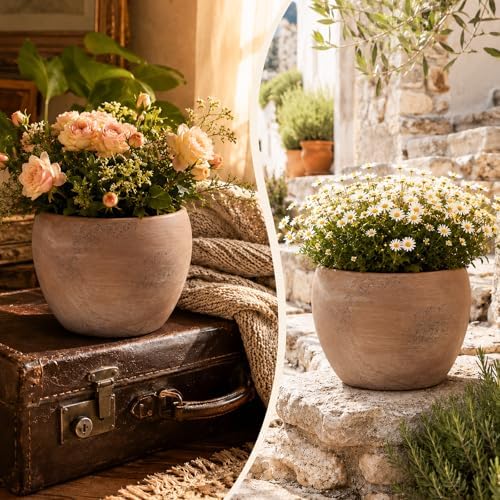 Geetery 8" Large Rustic Terracotta Ceramic Planter Pots with Drainage Hole - Image 5