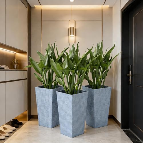 Tall Rattan Style Planters, Set of 3, 24 Inch, Light Gray - Image 6