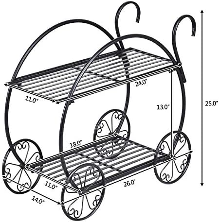 S AFSTAR Metal Plant Stand, Two Tiered Garden Cart Shelf for Indoor Outdoor Home Garden Patio, Parisian Style Flower Pot Holder, Stable and Durable - Image 5