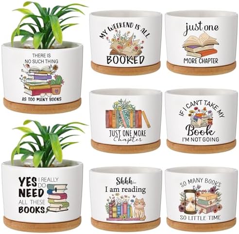 FoldTier 8 Pcs Book Lover Gifts, Ceramic Succulent Pots with Reading Quotes by FoldTier