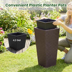 GIANTEX Tall Planters Set of 2, 24”H Tapered Rattan Planter, Brown - Image 4