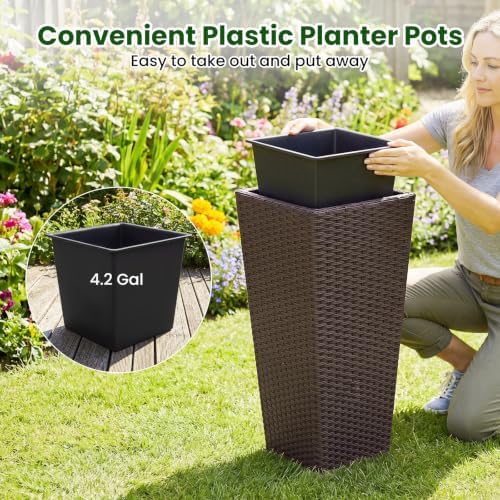 GIANTEX Tall Planters Set of 2, 24”H Tapered Rattan Planter, Brown - Image 4