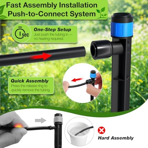 MIXC 250FT Drip Irrigation System Kit, Quick-Connect Garden Misting Watering System with 1/2” 1/4” Tubing Adjustable Nozzles Sprinklers for Indoor Outdoor Garden Potted Plant Lawn Greenhouse - Image 3