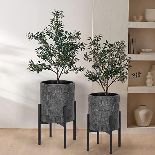 Oakrain Planters for Indoor Plants, Set of 2 Modern Planter with Stand - Image 5