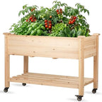 Raised Garden Bed with Lockable Wheels, 48x24x32 inch Elevated Wood Planter with Storage Shelf Protective Liner for Vegetable Flower Herb Outdoor Balcony Patio Backyard, Natural by NatureCrafted