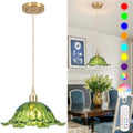 Battery Operated Pendant Light,Green Chandelier 2500mAh RGB Light Bulb 11in Vintage Light Fixtures with Remote Control Wireless Adjustable Rechargeable Chandelier for Kitchen Island Hallway 1Light by Loiogohot