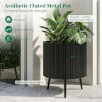 GIANTEX 20 Inch Plant Pot w/Stand Set 2, Mid-Century Modern Fluted Planter - Image 5