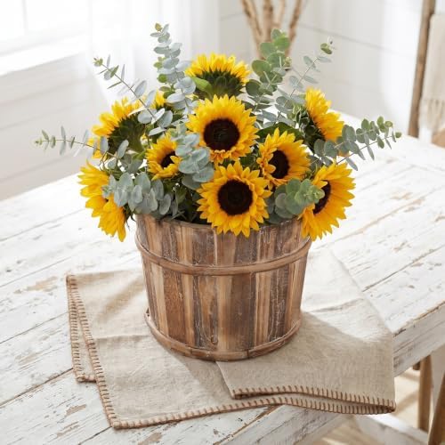 Lurrose Whiskey Barrel Planters: Wood Flower Pot, Rustic Wood Barrel Planter for Patio Garden Succulent Plants, 7.5" Wooden Flower Vase for Wedding Reception - Image 5