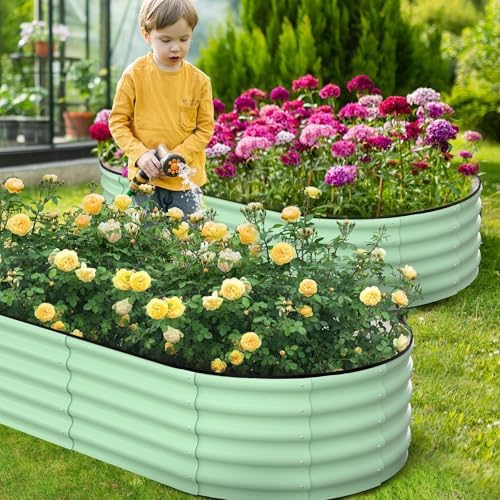 GarveeLife 2 Pcs 6x3x1 ft Oval Raised Garden Bed, Galvanized Raised Beds,Open-Ended Base Metal Raised Planter Beds,Garden Bed Outdoor,Planter Raised Boxes for Vegetables, Flowers,Tool-Free Asse,Green - Image 5