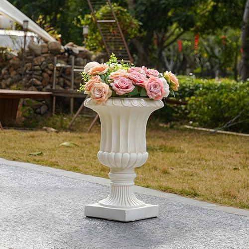 Large Urn Planter – White Vintage Magnesium Oxide Pot with Drainage for Indoor & Outdoor Garden, Entryway, Walkway Decor by Unknown