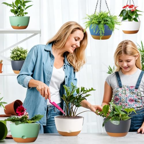 Hanging Planters, 3 Pack, Self-Watering, 10 Inch, Grey - Image 7