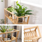 Nnewvante Bamboo Plant Stand Indoor 37.4"x11" 2 Tier Tall Organizer Shelf - Image 3