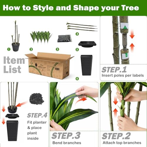 Artificial Yellow Dracaena Tree Indoor, 7FT Tall Fake Floor Plants with Black Planter & Pebbles, Faux Silk Yucca Tree for Home Office Living Room Bedroom Farmhouse Modern Outdoor Topiary Tree - Image 5