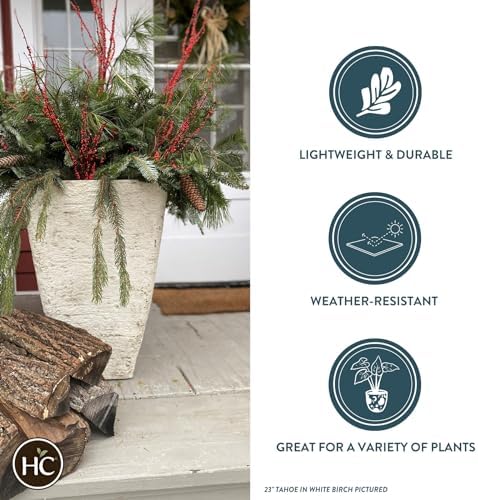 The HC Companies Tahoe Tall Square Planter - Weather-Resistant Indoor & Outdoor Plant Pot - Premium Decorative Planter Made from Crushed Stone Resin (16”H, White Birch, Pack of 1) - Image 3