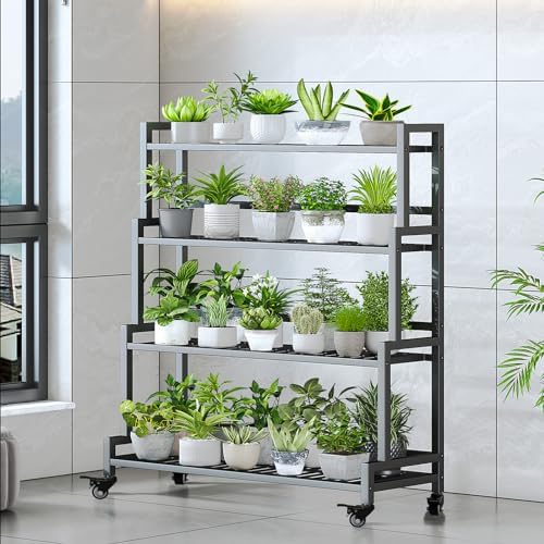 YIZAJIA Plant Stand Indoor Outdoor Tiered Stands Shelf With wheel 4 Tier - Image 5