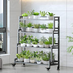 YIZAJIA Plant Stand Indoor Outdoor Tiered Stands Shelf With wheel 4 Tier - Image 5