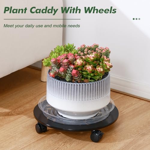 3 Packs Metal Plant Caddy with Wheels 12" Large Rolling Plant Stands Wheeled Plant Dolly Heavy-Duty Flower Pot Roller Base Movers, Black - Image 5