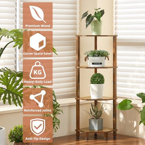 YUFAM 4-Tier Corner Shelf, Brown - Image 6