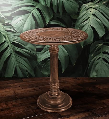 Mango Wood Round End Table, Burnt Finish, 18x22 - Image 6