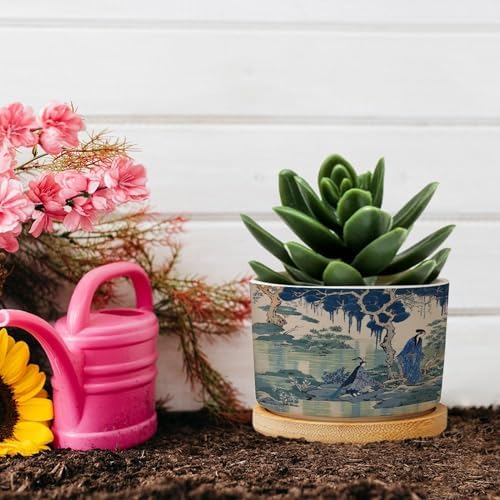 Blue and Green Ceramic Planters Asian Chinoiserie Life Flower Pots for Indoor Plants with Drainage Holes and Saucers Pot for Outdoor Garden Home Plant - Image 5