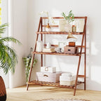 GIANTEX Foldable Bamboo Ladder Plant Stand, 3 Tier Plant Shelf, Brown - Image 7