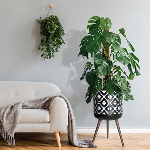 D'vine Dev Planter Pot with Wood Stand, 16 in, White/Black, 88-G-E-4 - Image 7