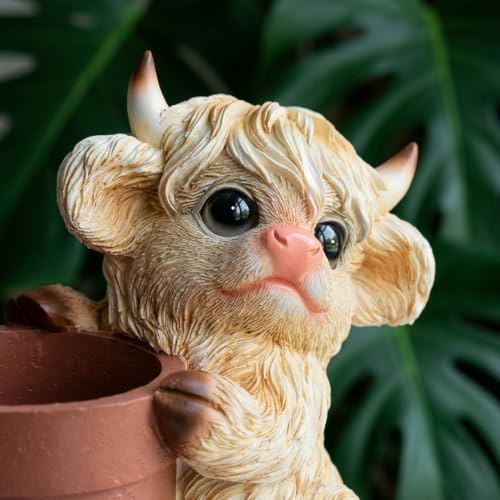 Highland Cow Planter, Whimsical Farmhouse Decorative Flower Pot - Image 3