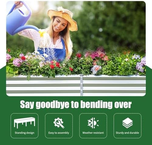Land Guard Galvanized Raised Garden Bed with Legs, 96×24×32in Raised Garden Beds Outdoor with Drainage Holes, Planter Boxes Outdoor for Backyard, Patio, Balcony, 1200lb Capacity, Silver - Image 4
