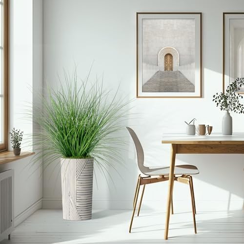 Artificial Tree in Geometric Pattern Planter, Fake Onion Grass Silk Tree for Indoor and Outdoor Home Decoration - 55" Overall Tall (Plant Pot Plus Tree) - Image 6