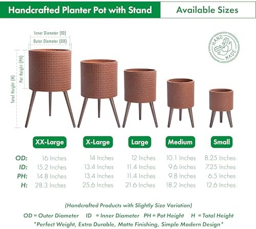 D'vine Dev Planter Pot with Wood Stand, 10 in, Terra Cotta, 88-Z-B-3 - Image 3