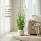 Artificial Plants Indoor Tall Grass Plants with Hyacinth Flower 47.2In Tall Artificial Ornamental Grass Green Onions Outdoor Fake Plants with Black Pot Home Office Decorative (1 Pack,White) - Image 5