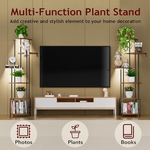 Homsorout Plant Stand Indoor with Grow Light - 6-Tier Metal Plant Shelf with Hanging Basket Hook, Corner Tall Flower Holder for Multiple Plants, Living Room Balcony Garden Patio, Rustic Brown - Image 6