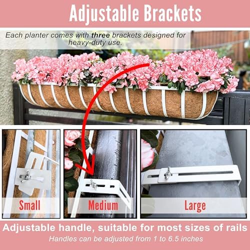 LaLaGreen Deck Railing Planter Boxes (2 Pack, 30") White Metal Rectangular Window Flower Box with Coco Liner, Large Wall Hanging Planter for Outdoor Plants Balcony Fence Deck Rail Porch Patio Garden - Image 3