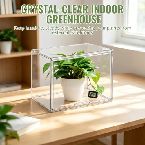 3 Pcs Mini Greenhouse for Indoor Clear Tabletop Stackable Greenhouse with Gloves Portable Acrylic Plant Green House with Magnetic Waterproof Door for Plants Grow Warmer, Seed Starting - Image 3