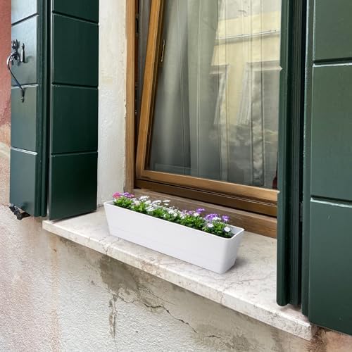 GREANER Window Boxes Planters, 3PCS 16x3.8 Inch Large Herb Planters with Tray, Indoor Succulent Cactus Flowers Vegetable Plastic Rectangle Pots for Balcony, Office, Garden, Outdoor, Windowsill (White) - Image 4