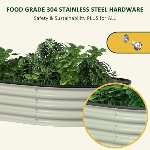 MUPATER 8x2x1 ft Raised Garden Bed Outdoor for Vegetables, 9-in-1 Galvanized Metal Planter Box, 11.1'' H Modular Garden Bed Kit Oval for Herbs and Flowers, Pearl White - Image 7