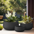 Kante Set of 3 Black Concrete Bowl Planters 19.6" 16" 11" Dia - Image 4
