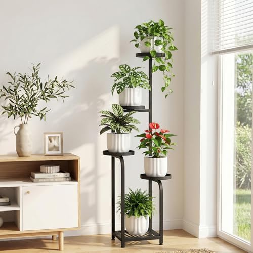 TOSKING Tall 5-Tier Square Plant Stand Indoor Outdoor, Anti-Tip, Black - Image 2