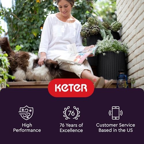 Keter Cylinder Set of 3 Rattan Resin Planter for Indoor and Outdoor Plants Ideal Decorative Planter for Porches and Patio Decor, Black - Image 4